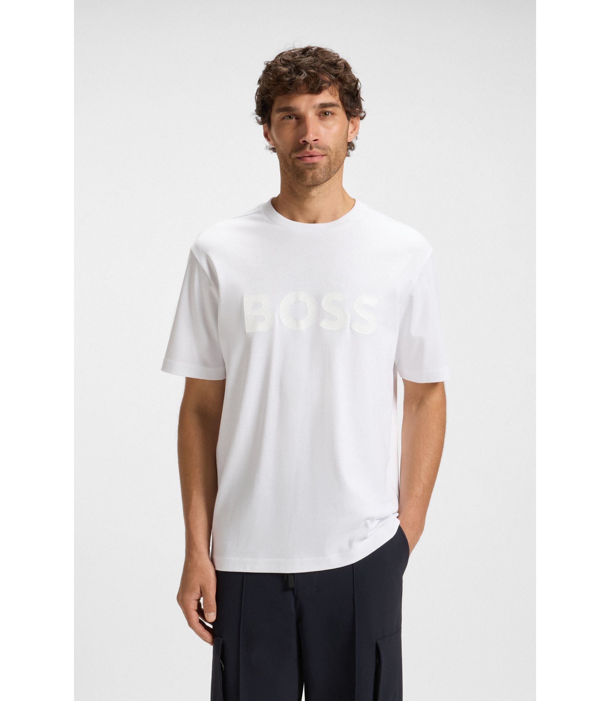 BOSS - Structured-logo T-shirt in cotton jersey - White