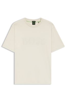 Camiseta en punto de algod&oacute;n con logo estructurado, Blanco