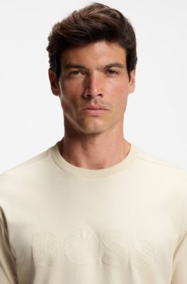 Camiseta en punto de algod&oacute;n con logo estructurado, Blanco