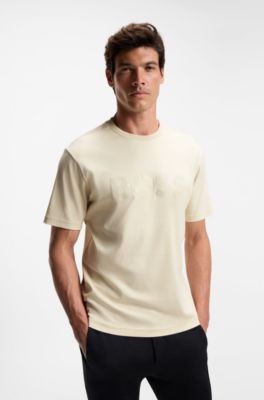 Camiseta en punto de algod&oacute;n con logo estructurado, Blanco