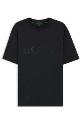 Camiseta en punto de algod&oacute;n con logo estructurado, Azul oscuro