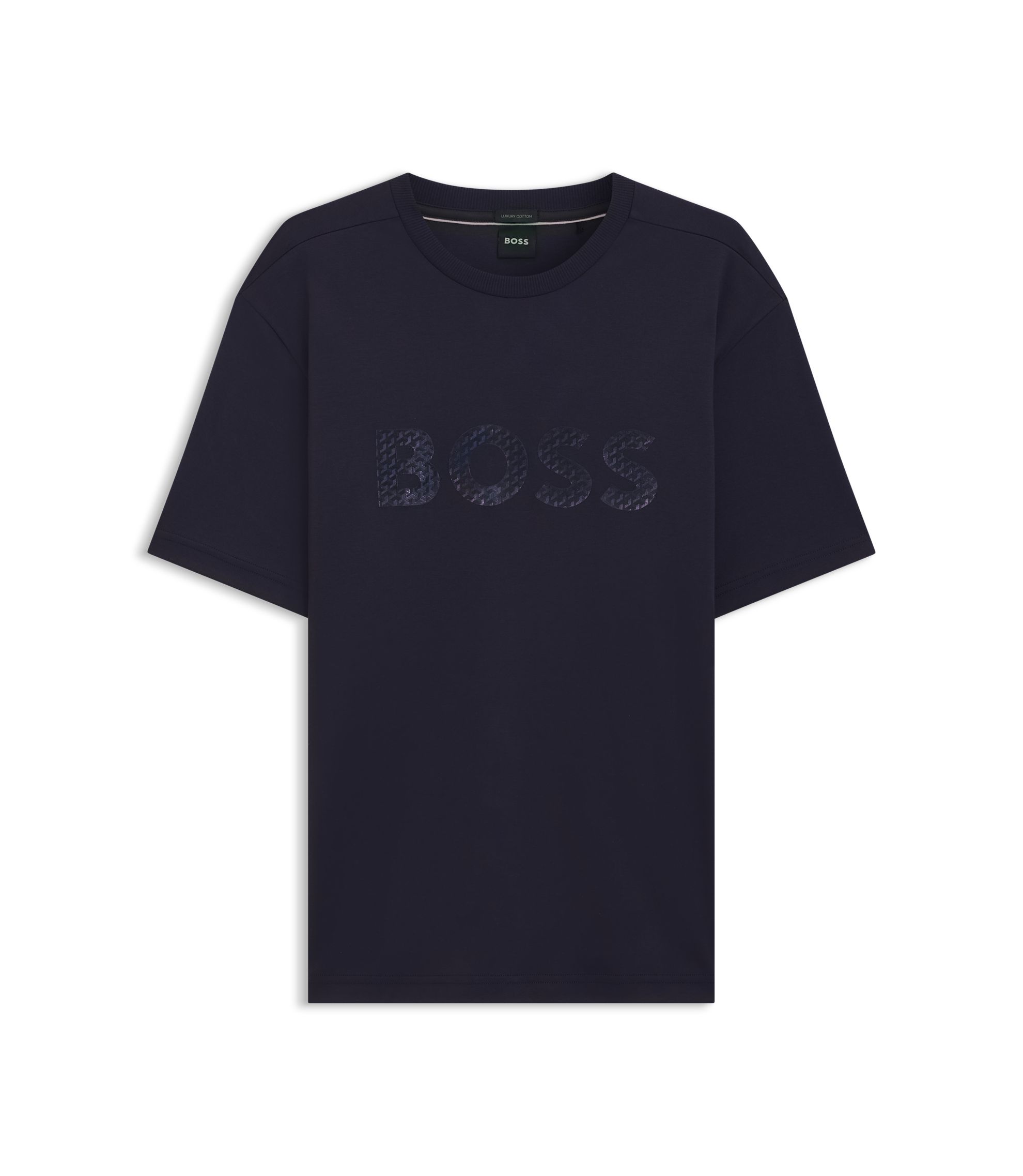 Hugo Boss Cotton-jersey Regular-fit T-shirt With Logo Artwork In Dark Blue ModeS