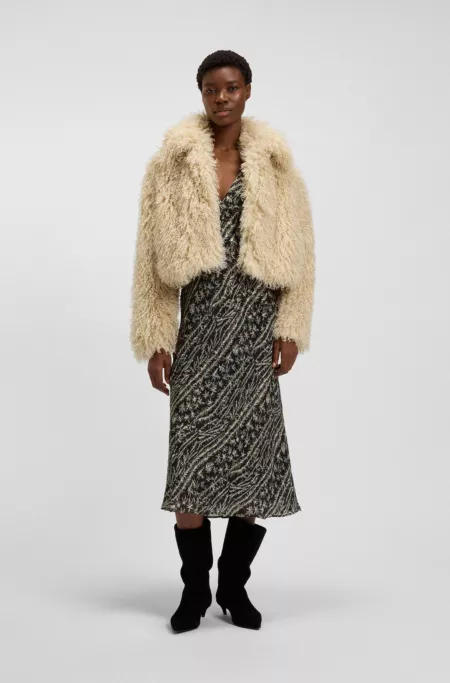 Faux-fur jacket with cropped length