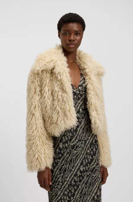 Faux-fur jacket with cropped length