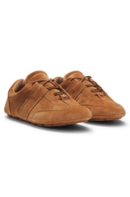 Suede trainers with Double B monogram, Brown