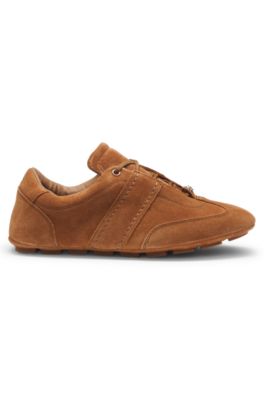 Suede trainers with Double B monogram, Brown