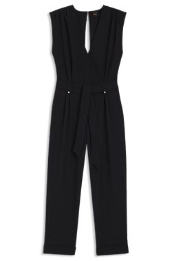 Wrap-front jumpsuit with hardware snaps
