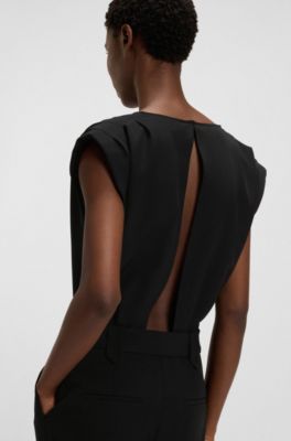 Wrap-front jumpsuit with hardware snaps, Black