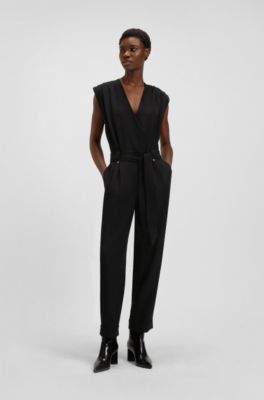Wrap-front jumpsuit with hardware snaps, Black