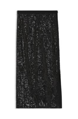 Falda de lentejuelas con apliques brillantes, Negro