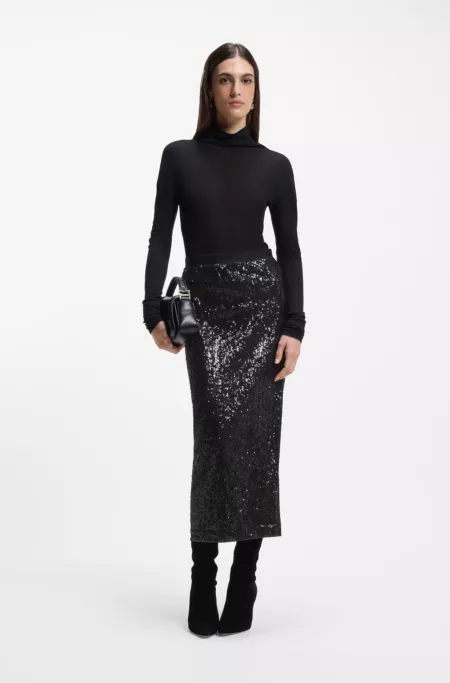 Sequin-embellished skirt with lustrous inserts