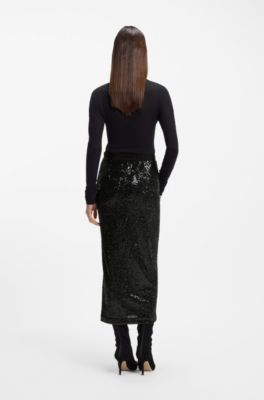 Falda de lentejuelas con apliques brillantes, Negro