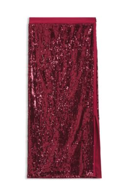Falda de lentejuelas con apliques brillantes, Rojo oscuro