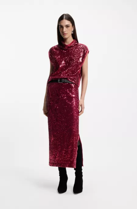 Sequin-embellished skirt with lustrous inserts