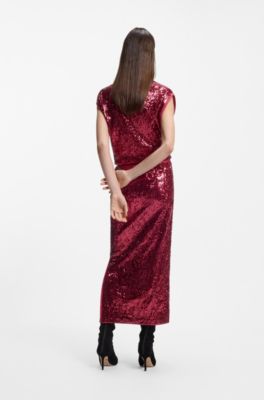 Falda de lentejuelas con apliques brillantes, Rojo oscuro