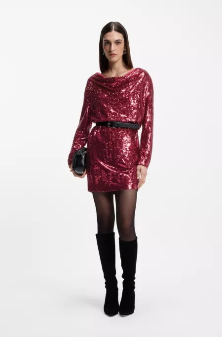 Sequin dress with draped neckline