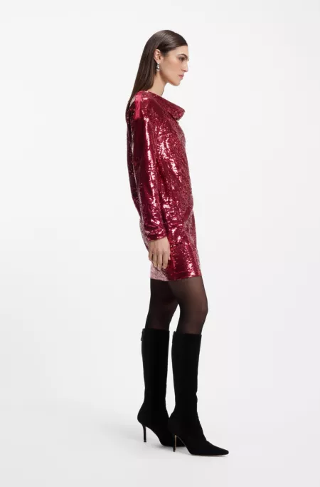 Sequin dress with draped neckline