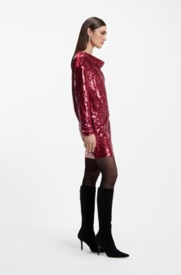 Robe &agrave; encolure drap&eacute;e et orn&eacute;e de sequins, Rouge sombre