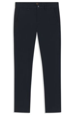Slim-fit trousers in stretch-cotton dobby, Dark Blue