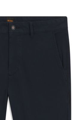 Slim-fit trousers in stretch-cotton dobby, Dark Blue
