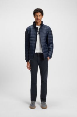 Slim-fit trousers in stretch-cotton dobby, Dark Blue