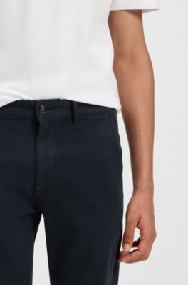 Slim-fit trousers in stretch-cotton dobby, Dark Blue