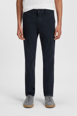 Slim-fit trousers in stretch-cotton dobby, Dark Blue