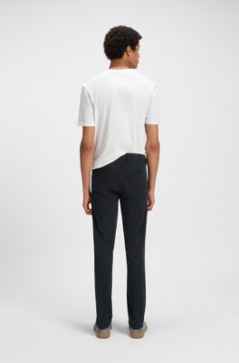 Slim-fit trousers in stretch-cotton dobby, Dark Blue