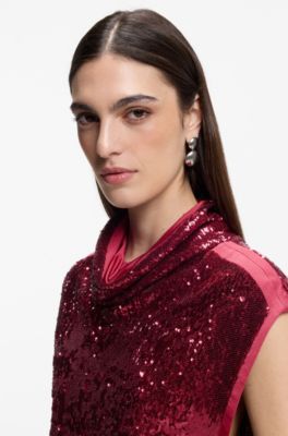 Haut &agrave; col montant orn&eacute; de sequins, Rouge sombre