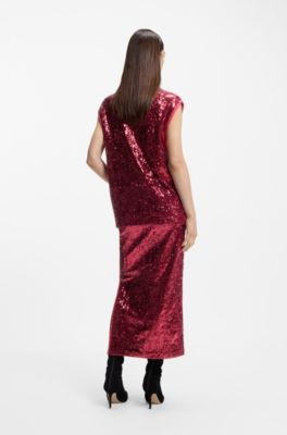 Haut &agrave; col montant orn&eacute; de sequins, Rouge sombre