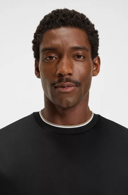 Striped-cuff T-shirt in mercerised cotton