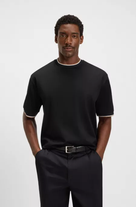 Striped-cuff T-shirt in mercerised cotton