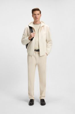 Camiseta de algod&oacute;n mercerizado con pu&ntilde;os a rayas, Blanco