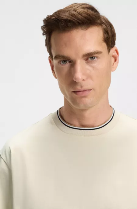 Striped-cuff T-shirt in mercerised cotton