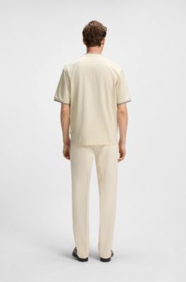 Camiseta de algod&oacute;n mercerizado con pu&ntilde;os a rayas, Blanco