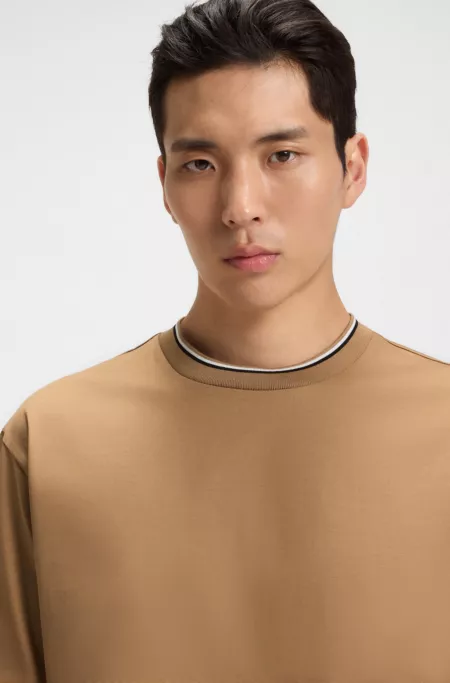 Striped-cuff T-shirt in mercerised cotton