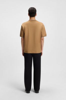 Striped-cuff T-shirt in mercerised cotton, Beige