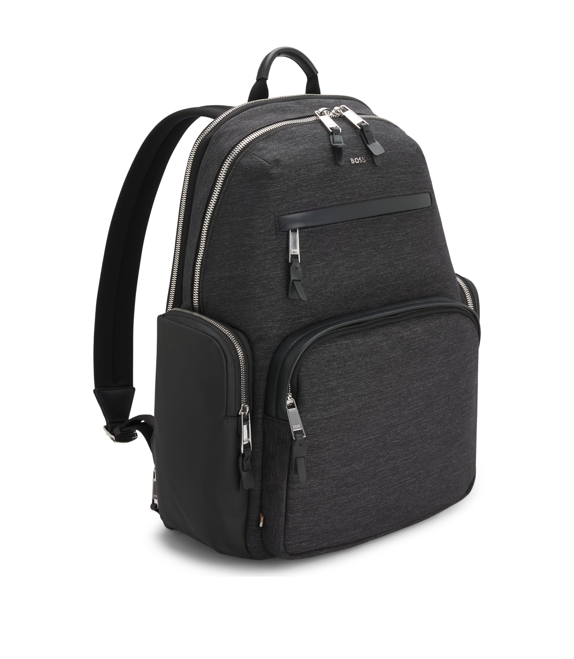 バッグ BACKPACK/BLACK x Silver BOSS - Backpack with contrast side pockets - Dark Grey