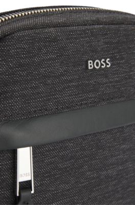 Bolso mensajero con apliques de piel, Gris oscuro