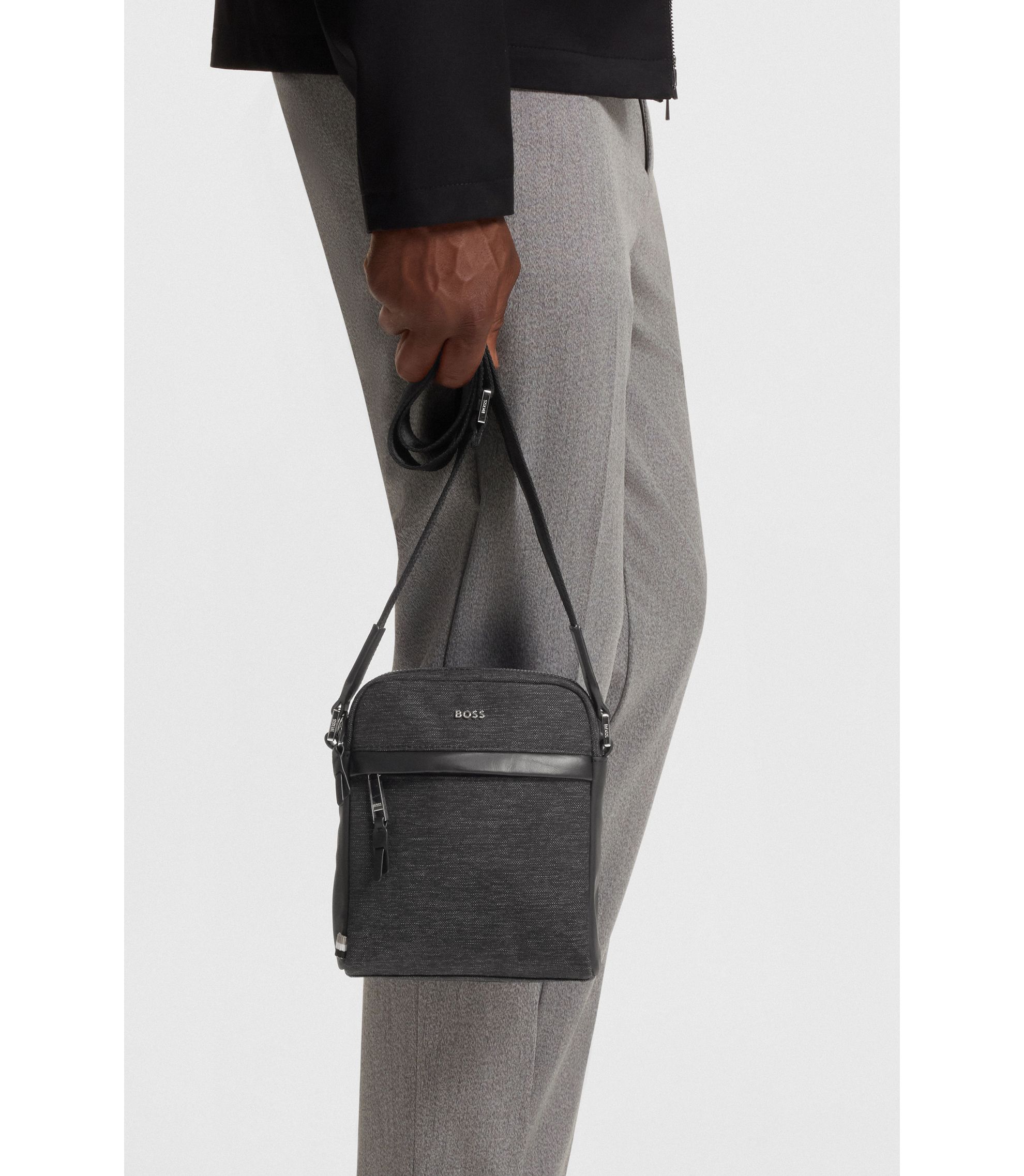 BOSS - Reporter bag with leather trims - Dark Grey