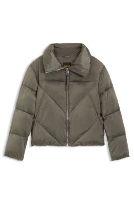 Doudoune zipp&eacute;e en tissu brillant, Chaux