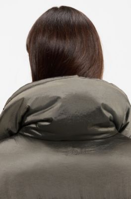 Doudoune zipp&eacute;e en tissu brillant, Chaux