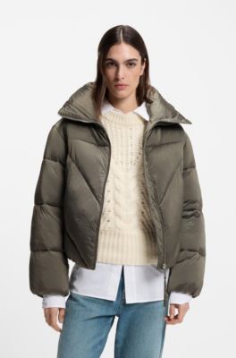 Doudoune zipp&eacute;e en tissu brillant, Chaux