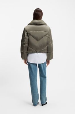 Zippered puffer jacket in lustrous fabric, Light Green