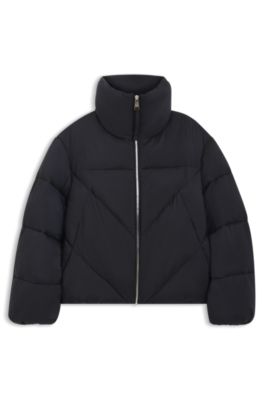 Chaqueta acolchada de tejido lustroso con cremallera, Azul oscuro