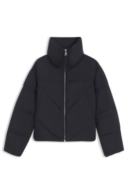 Zippered puffer jacket in lustrous fabric, Dark Blue