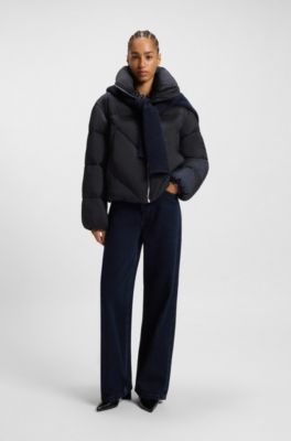 Zippered puffer jacket in lustrous fabric, Dark Blue