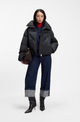 Chaqueta acolchada de tejido lustroso con cremallera, Azul oscuro