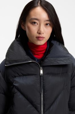 Zippered puffer jacket in lustrous fabric, Dark Blue
