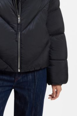 Zippered puffer jacket in lustrous fabric, Dark Blue